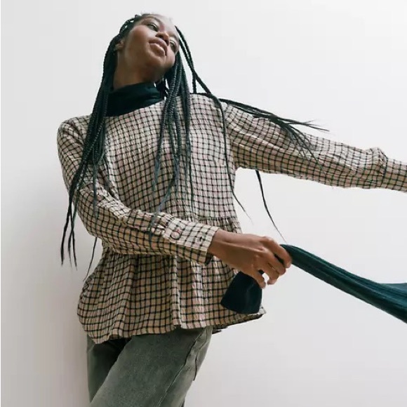 Madewell Button-Back Peplum Top in Mini Windowpane - Picture 9 of 9